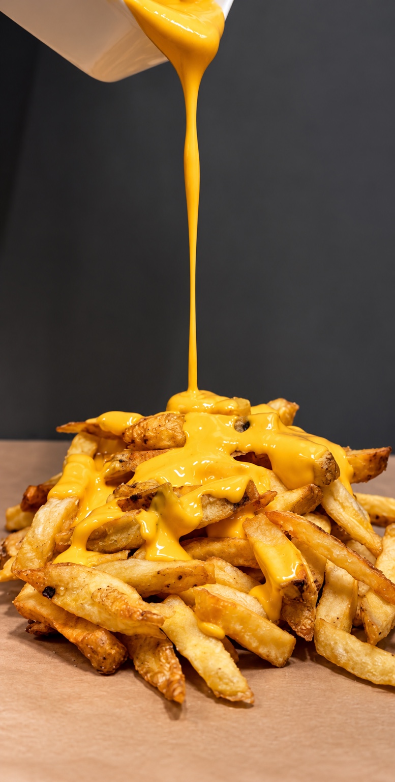 Frites fraîches nappées de cheddar